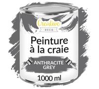 Creative Deco Peinture à la Craie Gris Anthracite | 1L | Mat et Lavable | Peinture Bois | Peinture Meuble Bois | Idéal pour Rénovation de Meubles | Chalk Paint Grise | Ardoise Craie | Peinture Mur