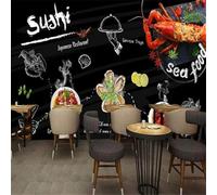 Peinture À La Main Tableau Noir Gastronomie Fruits De Mer Homard Coquilles Saint Jacques 3D Papier Peint Texture Soyeuse Intissé Salle à Manger Bureau D'étude Canapé Chambre Salon TV Mur-350cm×256cm