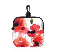 Peinture à l'aquarelle de Coquelicots Rouges,Pochette de Rangement carrée à Fermeture éclair, Porte-Monnaie en néoprène, Petit Portefeuille, Pochette à Monnaie, Porte-Monnaie