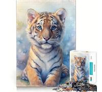 Peinture à l'aquarelle d'un bébé Tigre Puzzle de 1000 pièces Jeu de Concentration Découpe Experte Artisanat Fascinant pour Les Moments de détente (38x52cm)