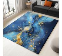 Peinture À L'Aquarelle Marbre Lignes DoréesTapis Salon 80 x 150 cm Bleu Lavable en Machine Tapis Antidérapant à Poils Courts - Facile à Entretenir pour Salon Salle à Manger Bureau à Domicile