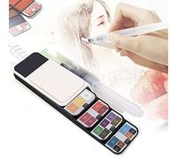 Peinture à l'aquarelle Solide en Forme d'éventail, Pliable, Portable, 18 Couleurs, Brosse à Eau pigmentée pour Peinture en Plein air, Kit d'aquarelle de Poche de Voyage