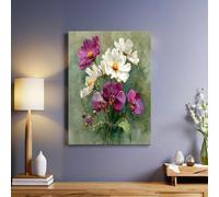 Peinture À L'Aquarelle Toile murale Fleurs, chrysanthèmes, orchidées violettes 40x30 Tableau décoratif imprimé haute définition Cadre bois élégant Décoration murale pour salon chambre cuisine bureau