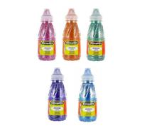 Peinture à l'eau pailletée - Cléopâtre - Lot de 5 flacons - 250 ml - Orange, Vert, Magenta, Bleu, Violet