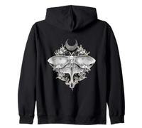 Peinture à l'encre Art Floral Moth Moon Phase en Noir et Blanc Sweat à Capuche