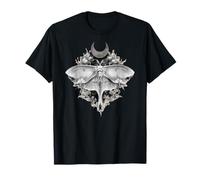 Peinture à l'encre Art Floral Moth Moon Phase en Noir et Blanc T-Shirt