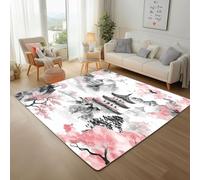 Peinture à L'encre d'art Oriental Tapis Salon 60x110cm Poil Ras Carpet Montagnes et Fleurs Rectangulaire Carpet Intérieur Extérieur Dessous Tapis Antidérapant Moquette Chambre, Descente de Lit