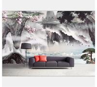 Peinture À L'Encre De Chine Paysage Féérique Vu Du Ciel Papier Peint 3D Installation Facile Intissé Tapisserie Bureau Salon Canapé Chambre Décoration Murale-150cm×105cm