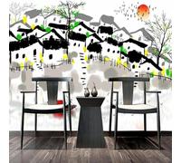 Peinture À L'Encre Lavée Peinte La Main Représentant Maison Au Lever Du Soleil Avec Des Oiseaux 3D Papier Peint Luxe Décoration Manger Adulte Intérieure Salon Canapé Chambre Fond TV Mur-200cm×140cm