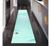 Peinture à l'encre Paysage Tapis de Cuisine Devant Evier Antidérapant Lavable 80 x 300 cm, Style Chinois Bambou Oriental Rivière Tapis de Passage Interieur Entrée pour Salon Bureau Chambre à Coucher