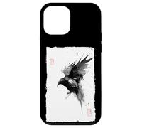 Peinture à l'encre Sumie Japonaise Vintage Gothique Corbeau Corbeau Coque pour iPhone 12 Mini