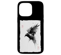 Peinture à l'encre Sumie Japonaise Vintage Gothique Corbeau Corbeau Coque pour iPhone 14 Pro Max