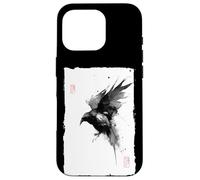 Peinture à l'encre Sumie Japonaise Vintage Gothique Corbeau Corbeau Coque pour iPhone 16 Pro