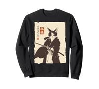 Peinture à l'encre Vintage de Chat samouraï Japonais Sumi-e Sweatshirt