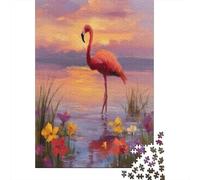 Peinture à l'huile 38x26cm/1000pcs Puzzle pour Adultes - Flamant Roses on The Lake,Jouet De DIY