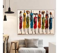 Peinture à l'huile abstraite de femme africaine sur toile, affiches et impressions d'art mural, photos de portrait pour salon, décoration d'intérieur, sans cadre 91x155cm (36x61in) avec cadre