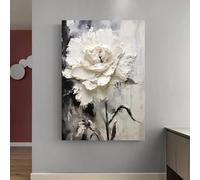 Peinture à l'huile abstraite de fleurs blanches imprimée sur toile, affiches et impressions florales blanches pour décoration murale de porche, salon, 60 x 90 cm (24 x 35 pouces), cadre interne