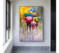 Peinture à l'huile abstraite sur toile d'art moderne, oeuvre d'art de fille, parapluie portant, art mural encadré 70x110cm (28x43in) avec cadre