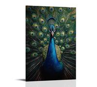Peinture à l'huile animale - Affichage paon vibrant - Une symphonie de bleus et de verts irisés capturée dans des détails d'inspiration baroque - Décoration murale tendance - Poster d'art à suspendre