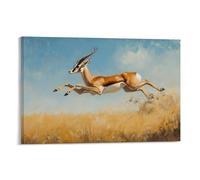 Peinture à l'huile animale - Gazelle gracieuse - Coups de pinceau délicats représentant une antilope à pieds de flotte à mi-saut à travers les prairies ensoleillées - Décoration murale tendance