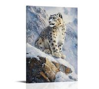 Peinture à l'huile animale - Léopard des neiges mystique - Un aperçu rare du prédateur de montagne insaisissable se mélangeant dans son habitat glacial de l'Himalaya - Décoration murale élégante - 20