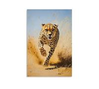 Peinture à l'huile animalière d'un guépard traversant des plaines désertiques sans fin, ombre brûlant à travers un champ jaune poussiéreux. Décoration murale à la mode - Poster d'art à suspendre et