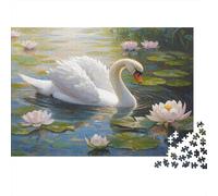Peinture à l'huile Art 1000pcs (75x50cm) Puzzle pour Adultes - White Cygne Lotus and Nénuphar,Jouet De DIY