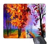 Peinture à l'huile Automne Arbre Rouge Laisse Route Figure Paysage Illustration Motif Rectangle en Caoutchouc antidérapant Tapis de Souris de Jeu de Souris Cadeau