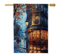 Peinture à l'huile Automne Ville Réverbère Avant Cour Arrière Cour Lin Vertical Maison Drapeaux 71,1 x 101,6 cm Double Face pour Extérieur, Automne Urbain Érable Maison Imprimer Drapeau Paysage Maison