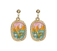 Peinture à l'huile Boucles d'oreilles en alliage Texture pour femmes Pendiant Boucle d'oreille simple à porter au quotidien Boucles d'oreilles vintage élégantes françaises Convient, taille unique