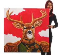 Tableau À L'huile, Cerf, Peint À La Main À 100%, Toile De Décoration Murale Xl 100x100cm