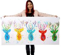 Tableau À L'huile, Cerf Ii, Peint À La Main À 100%, Toile De Décoration Murale Xl 140x70cm