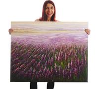 Tableau À L'huile, Champ De Fleurs, Peint À La Main À 100%, Toile De Décoration Murale Xl 100x80cm
