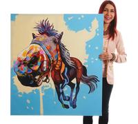 Tableau À L'huile 3d, Cheval, Peint À La Main À 100%, Toile De Décoration Murale Xl 100x90cm