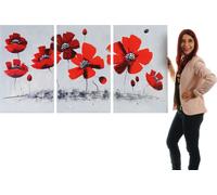 Tableau À L'huile, Coquelicot, Peint À La Main À 100%, Toile De Décoration Murale Xl 165x90cm