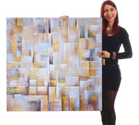 Peinture à l'huile Cubes, 100% peinture à la main peinture murale XL, 100x100cm