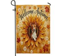 Peinture à l'huile d'automne Basenji Dog Avant Yard Backyard Vertical Garden Drapeaux 30,5 x 45,7 cm Double face pour l'extérieur, tournesol d'automne Feuille d'érable Petits drapeaux de pelouse