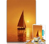 Peinture à l'huile de Bateau au Coucher du Soleil Puzzles 1000 pièces pour Adultes Cadeaux, Jeu Stimulant et Jeu Familial Décoration Murale Cadeaux d'anniversaire et de Noël Uniques 38x26cm