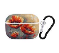 Peinture à l'huile de fleur simple pour Airpod Pro, coque rigide de protection complète contre les chutes avec porte-clés, compatible avec AirPod Pro 2e/1ère génération, LED avant visible, blanc