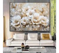 Peinture à l'huile de grande taille avec fleur et papillon, affiche florale murale, décoration d'intérieur, peinture sur toile imprimée moderne pour chambre à coucher, chambre, sans cadre 60x80 cm