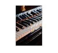 Peinture à l'huile d'instruments de musique - Gros plan d'un piano à queue - Touches noires et blanches avec reflets doux - Décoration murale contemporaine - 50 x 75 cm