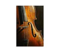 Peinture à l'huile d'instruments de musique - Gros plan d'un violoncelle avec des tons de bois profonds et un jeu d'ombres dramatiques - Décoration murale contemporaine à suspendre - 30 x 45 cm