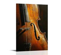 Peinture à l'huile d'instruments de musique - Gros plan d'un violoncelle avec des tons de bois profonds et un jeu d'ombres dramatiques - Décoration murale contemporaine à suspendre - Design mural