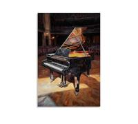 Peinture à l'huile d'instruments de musique - Piano à queue dans une salle de concert vide, ombres dramatiques jouant sur sa surface polie - Décoration murale tendance - Poster et décoration murale à