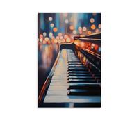Peinture à l'huile d'instruments de musique - Touches de piano à queue brillantes sous une lumière douce avec reflets flous dans la salle de concert en arrière-plan - Décoration murale contemporaine à