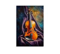 Peinture à l'huile d'instruments de musique - Un violon vibrant reposant sur du velours avec une lumière dorée accentuant ses courbes, capturant l'âme de la musique classique - Décoration murale