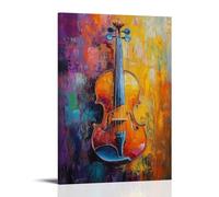 Peinture à l'huile d'instruments de musique - Une symphonie de couleurs vibrantes donne vie à ce violon classique, avec des textures riches qui échappent à son âme mélodique - Décoration murale à