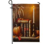Peinture à l'huile - Drapeaux de jardin - 30,5 x 45,7 cm - Double face pour l'extérieur - Livre d'automne - Motif citrouille blé - Toile standard - Drapeaux de maison - Drapeau de maison de