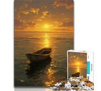 Peinture à l'huile d'un bateau au coucher du soleil Puzzle 1000 pièces pour adultes et adolescents,aide le cerveau à exercer des jouets addictifs pour cultiver la patience Convient aux couples 38x26cm