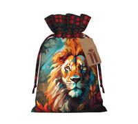 Peinture à l'huile d'un lion imprimé sac de vacances avec cordon de serrage 21,1 x 30 cm pour décoration de fête de Noël sac cadeau